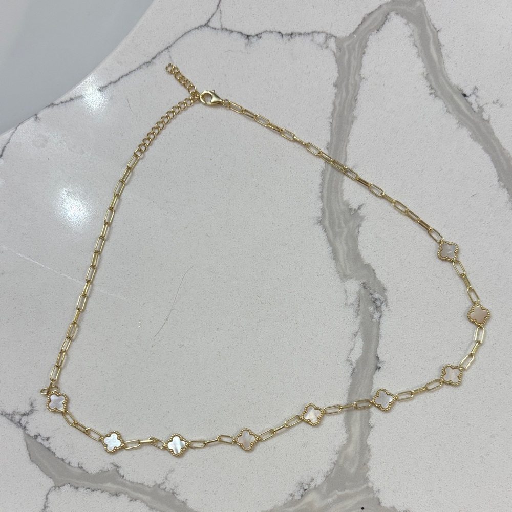 925 stamped Mother of Pearl  Clover Necklace